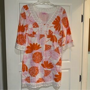 Lilly Pulitzer Orange and White Mini Dress tunic lace crochet m 10